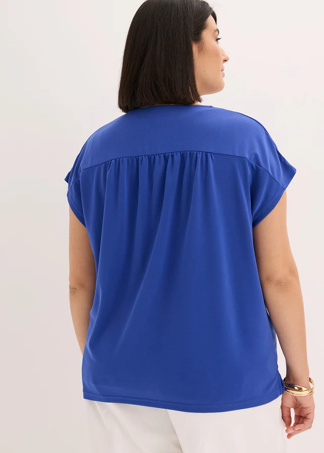 Shirt van viscose piqué, Kleur: kobaltblauw