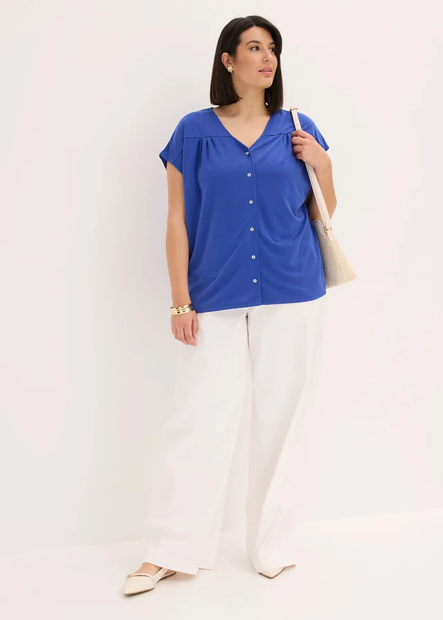 Shirt van viscose piqué, Kleur: kobaltblauw