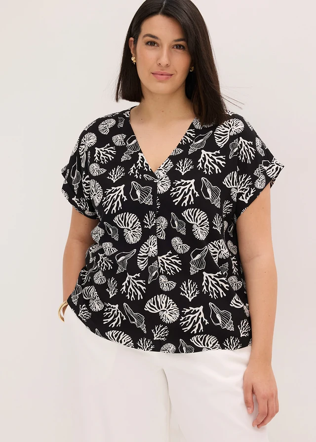 Soepele tuniek, Kleur: zwart-wolwit met print