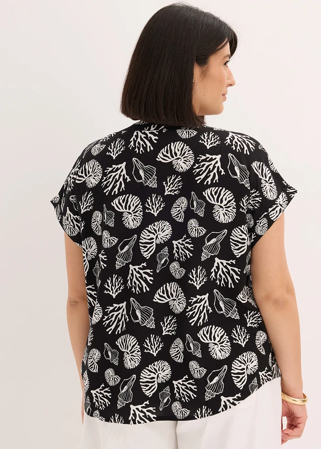 Soepele tuniek, Kleur: zwart-wolwit met print