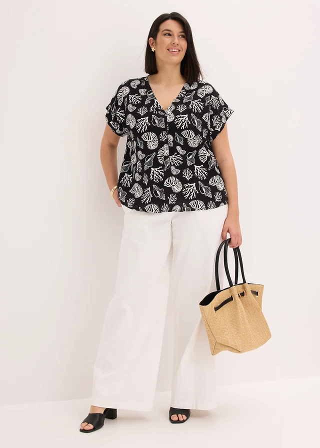 Soepele tuniek, Kleur: zwart-wolwit met print