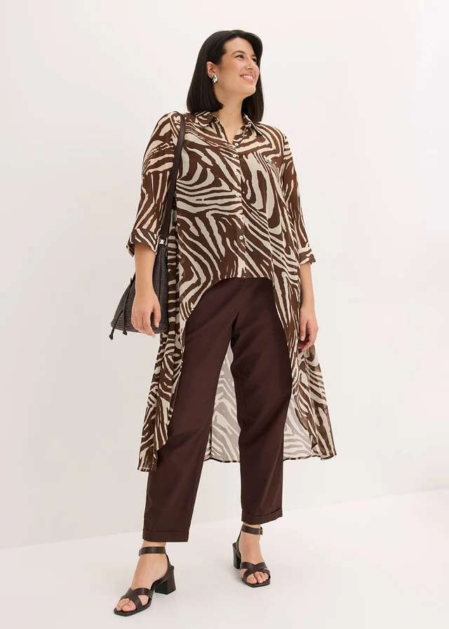 Lange chiffon blouse, Kleur: zebraprint bruin/lichtsand