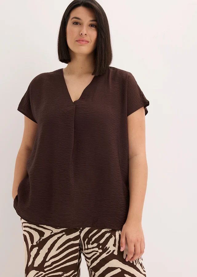 Blouse fluide en viscose mélangée, Couleur: marron foncé