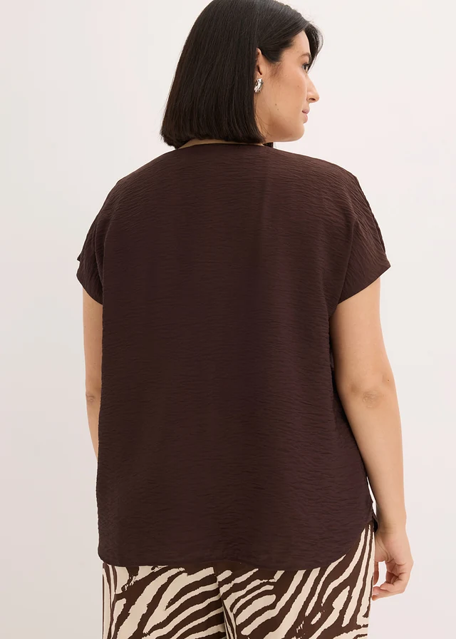 Blouse fluide en viscose mélangée, Couleur: marron foncé