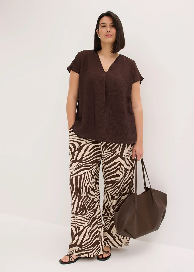 Tuniekblouse in een soepele viscosemix, Kleur: donkerbruin