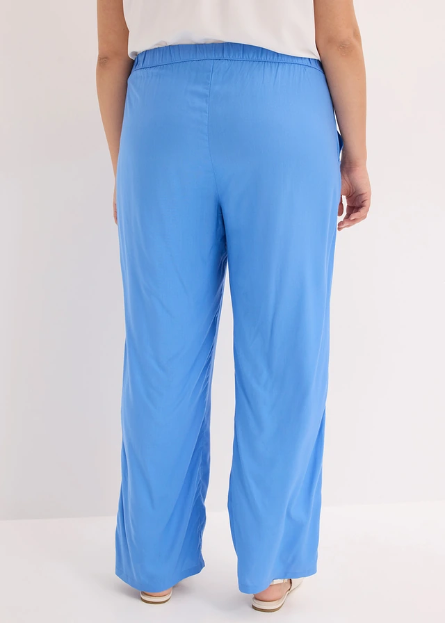 Pantalon à taille élastiquée en viscose, Couleur: bleu moyen