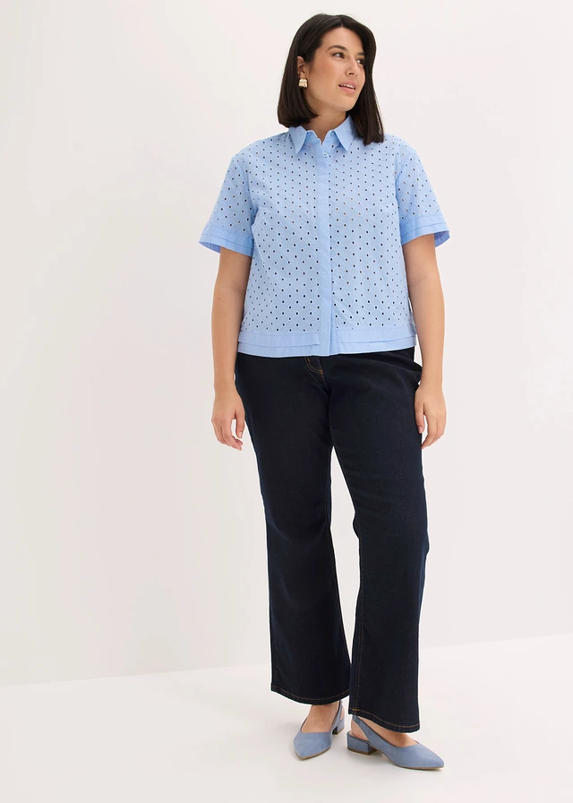 Chemisier à broderies anglaises, Couleur: bleu clair