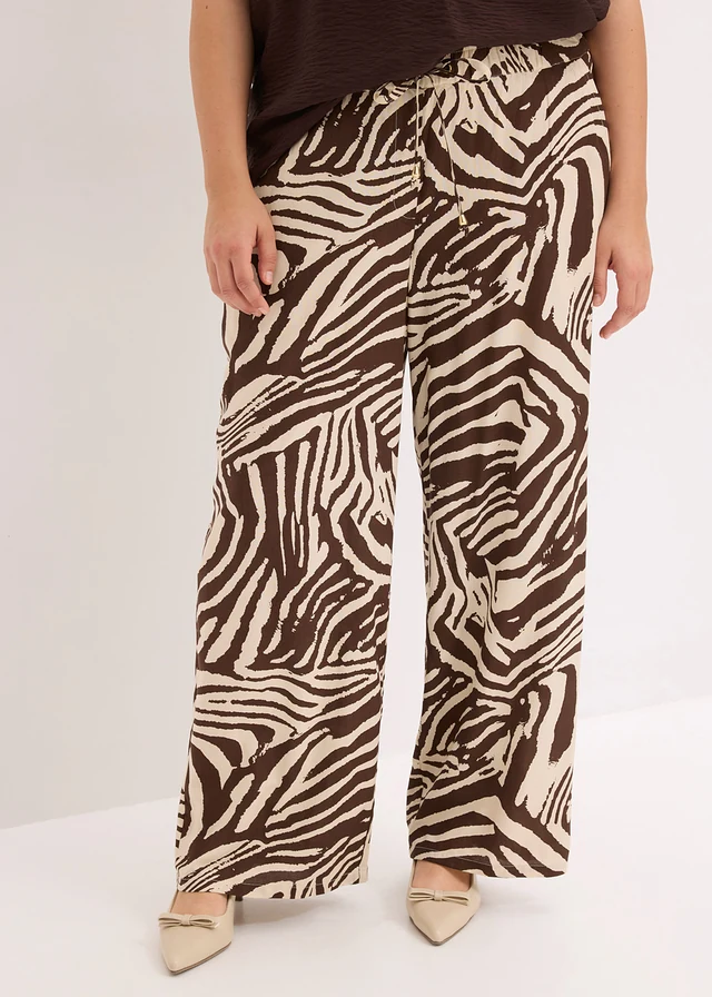 Viscose broek met elastische tailleband, Kleur: bruin-lichtsand zebraprint