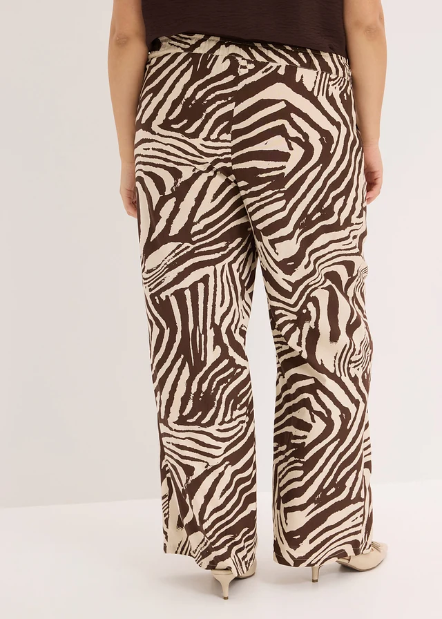 Viscose broek met elastische tailleband, Kleur: bruin-lichtsand zebraprint
