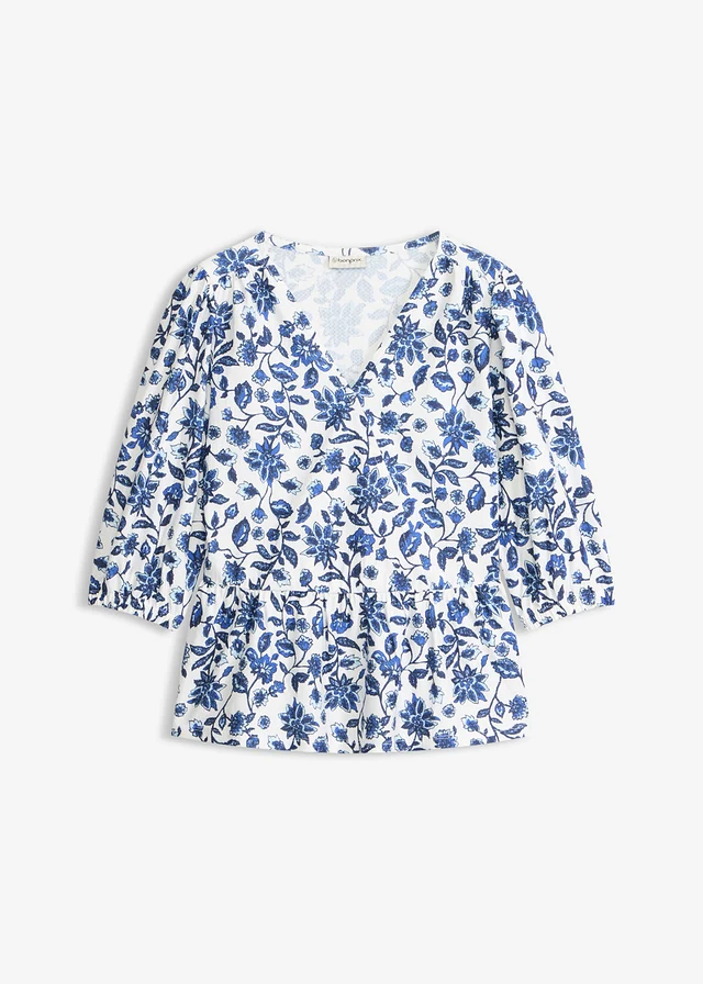 Tunikové triko ze strukturovaného krepu • přírodně bílo-modrá s květy • bonprix obchod