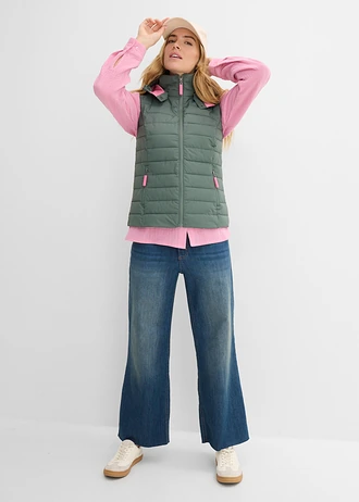 Bodywarmer met capuchon • eucalyptusgroen-roze • bonprix online shop