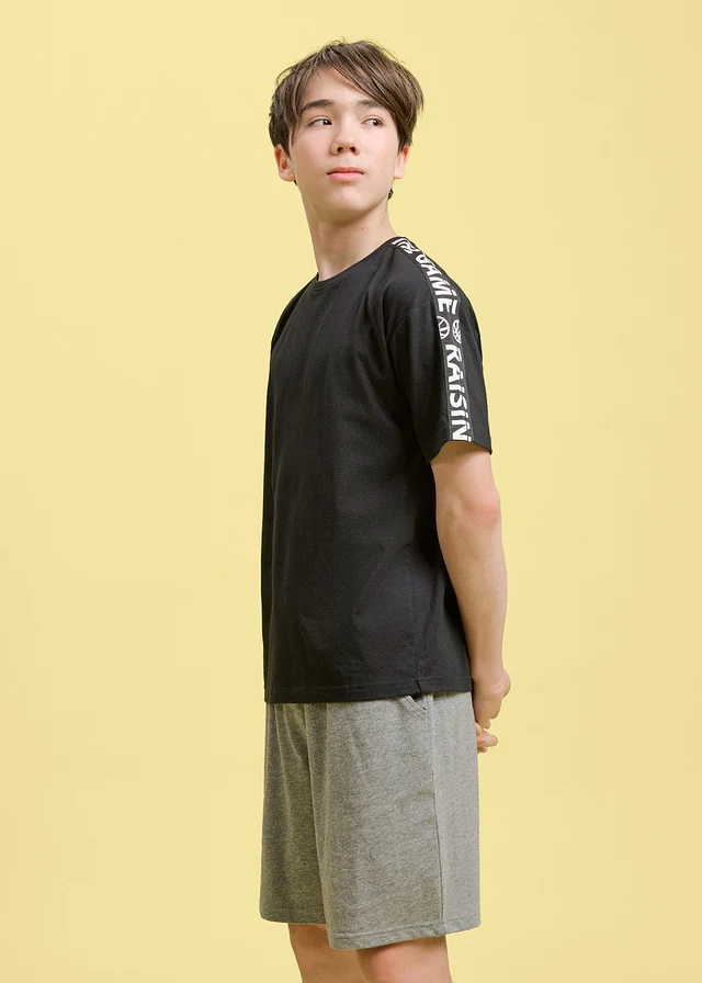 T-shirt van puur biologisch katoen (set van 2), Kleur: zwart+laguneblauw met print