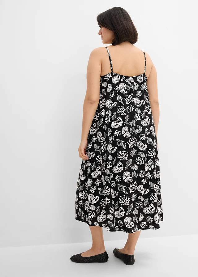 Robe midi entièrement imprimée en viscose mélangée, Couleur: noir/écru imprimé
