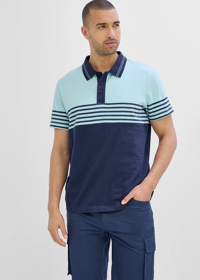 Jersey poloshirt van puur biologisch katoen • donkerblauw-polarmint • product-page.page-title-suffix