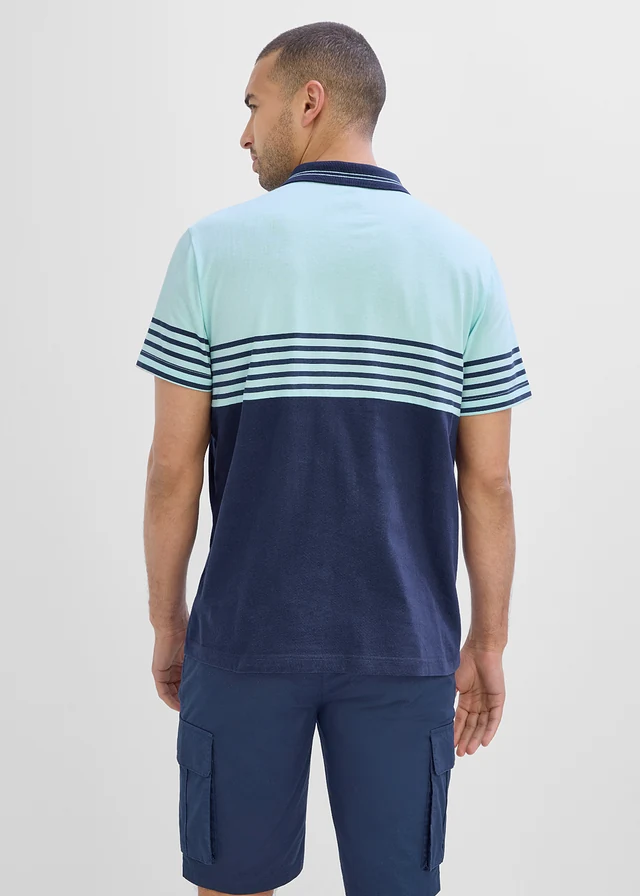 Polo en jersey 100% coton, Couleur: bleu foncé-menthe polaire