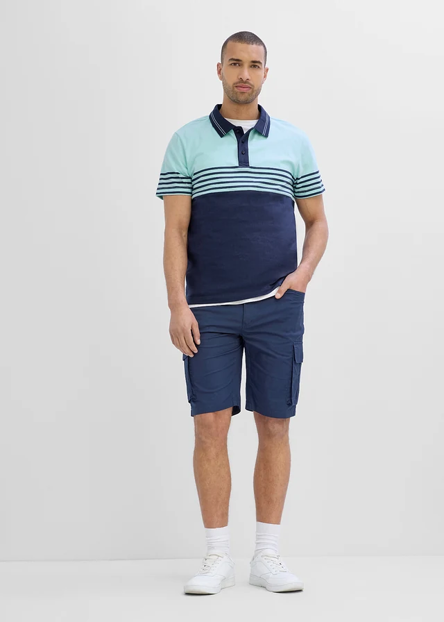 Jersey poloshirt van puur biologisch katoen, Kleur: donkerblauw-polarmint
