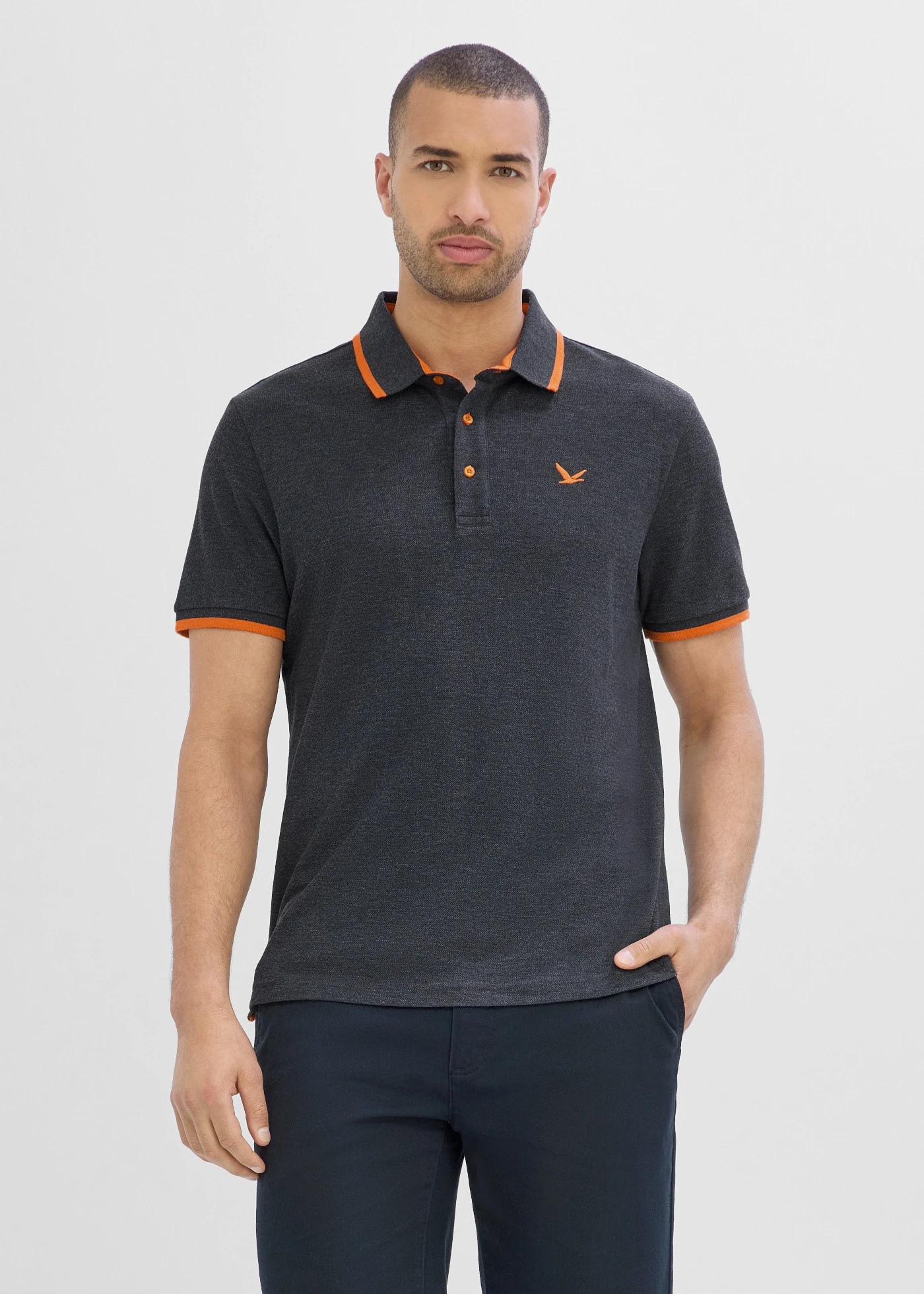 Bluză polo cu bumbac organic piqué • negru melanj • magazin bonprix