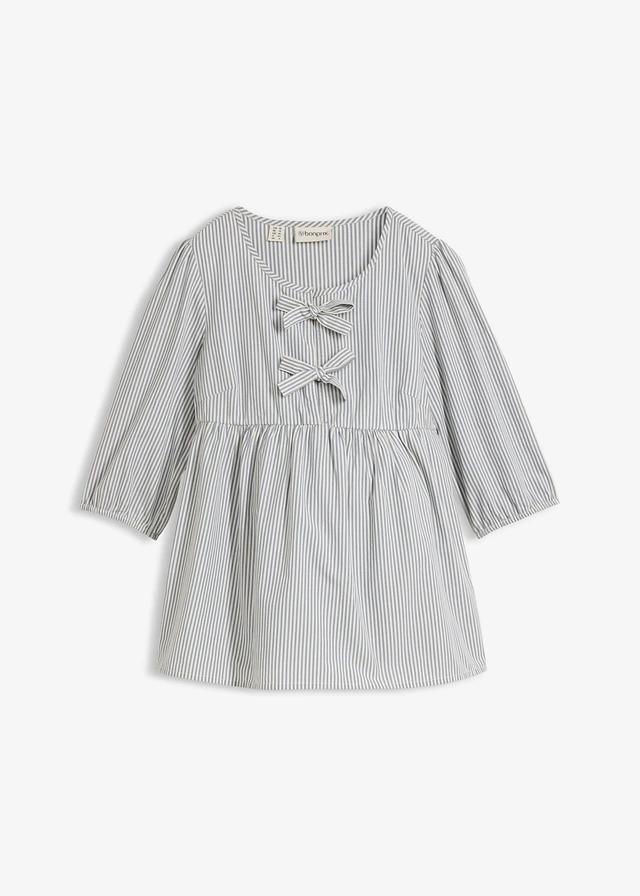 Lekka bluzka ciążowa z tkanej bawełny organicznej • biel wełny-niebieski dymny w pionowe paski • sklep bonprix