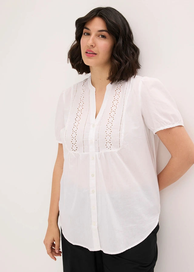 Blouse met broderie anglaise, Kleur: wit
