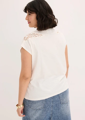 T-shirt 100% coton avec dentelle, Couleur: écru