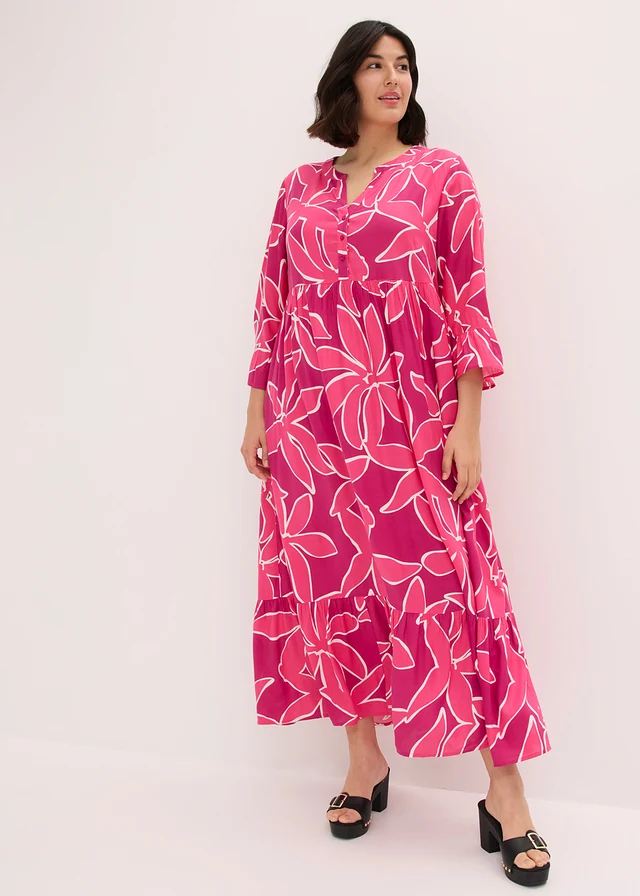 Tuniekjurk van soepele viscose, Kleur: fuchsiapink gebloemd