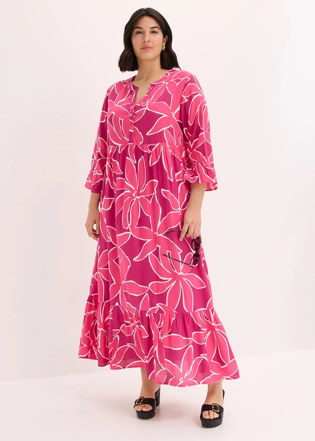 Tuniekjurk van soepele viscose, Kleur: fuchsiapink gebloemd