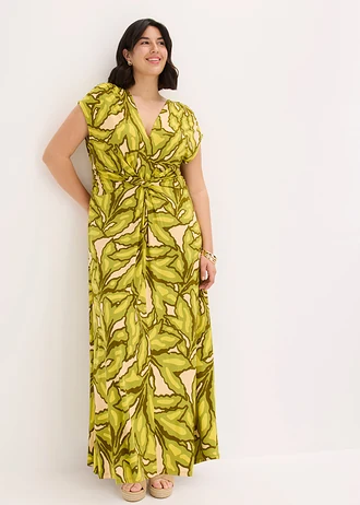 Rochie din jerse din amestec moale cu viscoză, culoare: verde floral