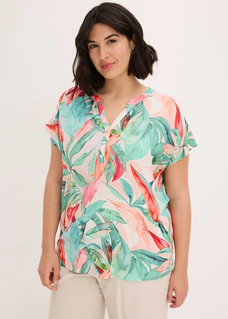 T-shirt doux en viscose extensible, Couleur: vert-rouge floral