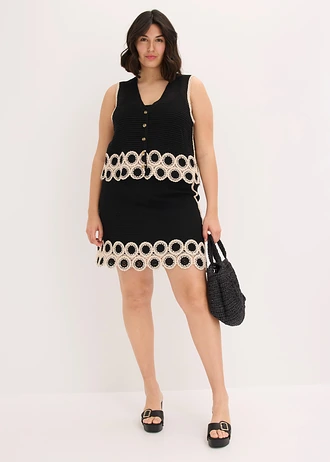 Top boutonné en maille 100% coton, Couleur: noir