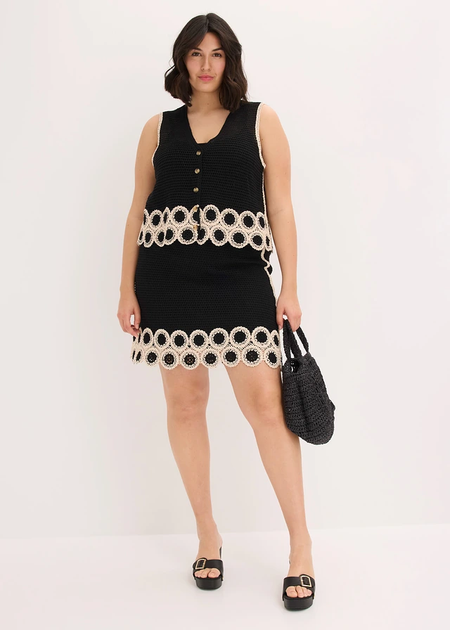 Top boutonné en maille 100% coton, Couleur: noir