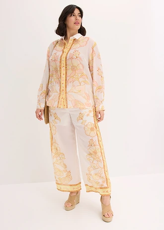 Blouse, Kleur: wit-lichtgeel gebloemd