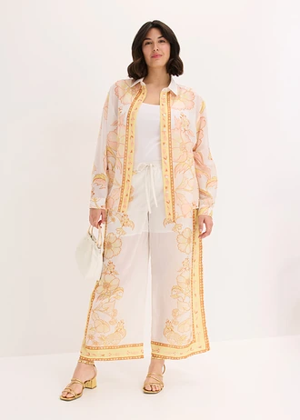 Pantalon palazzo, Couleur: blanc-jaune clair floral