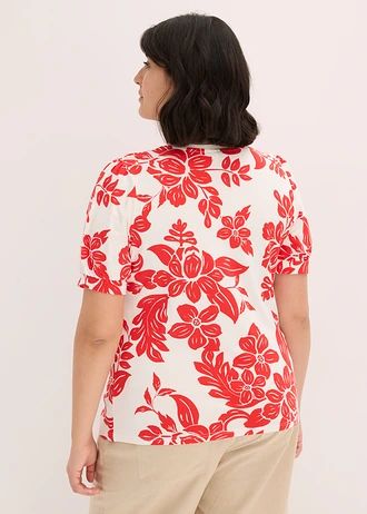 Shirt in een zachte viscosemix, Kleur: wit - rood gebloemd
