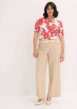 Shirt in een zachte viscosemix, Kleur: wit - rood gebloemd