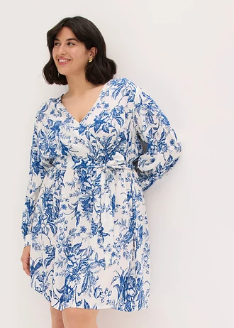 Šaty ze splývavé viskózy, barva: bílo-modrá s květy