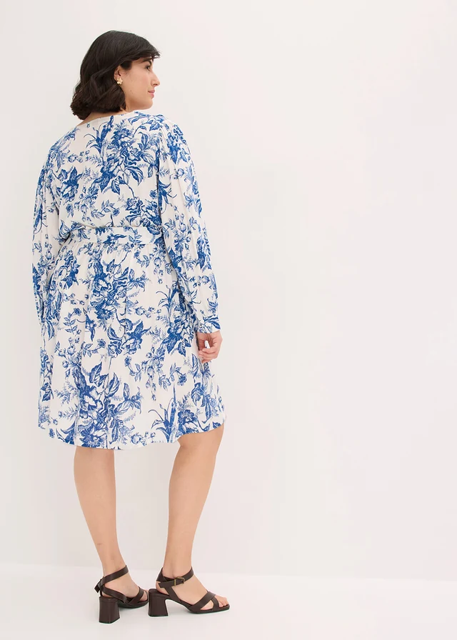 Robe en viscose fluide, Couleur: blanc/bleu floral