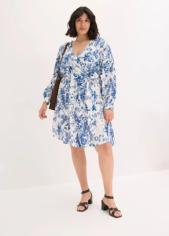 Jurk van soepele viscose, Kleur: wit-blauw gebloemd