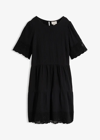 Robe en gaze de coton à broderies anglaises • noir • Boutique bonprix