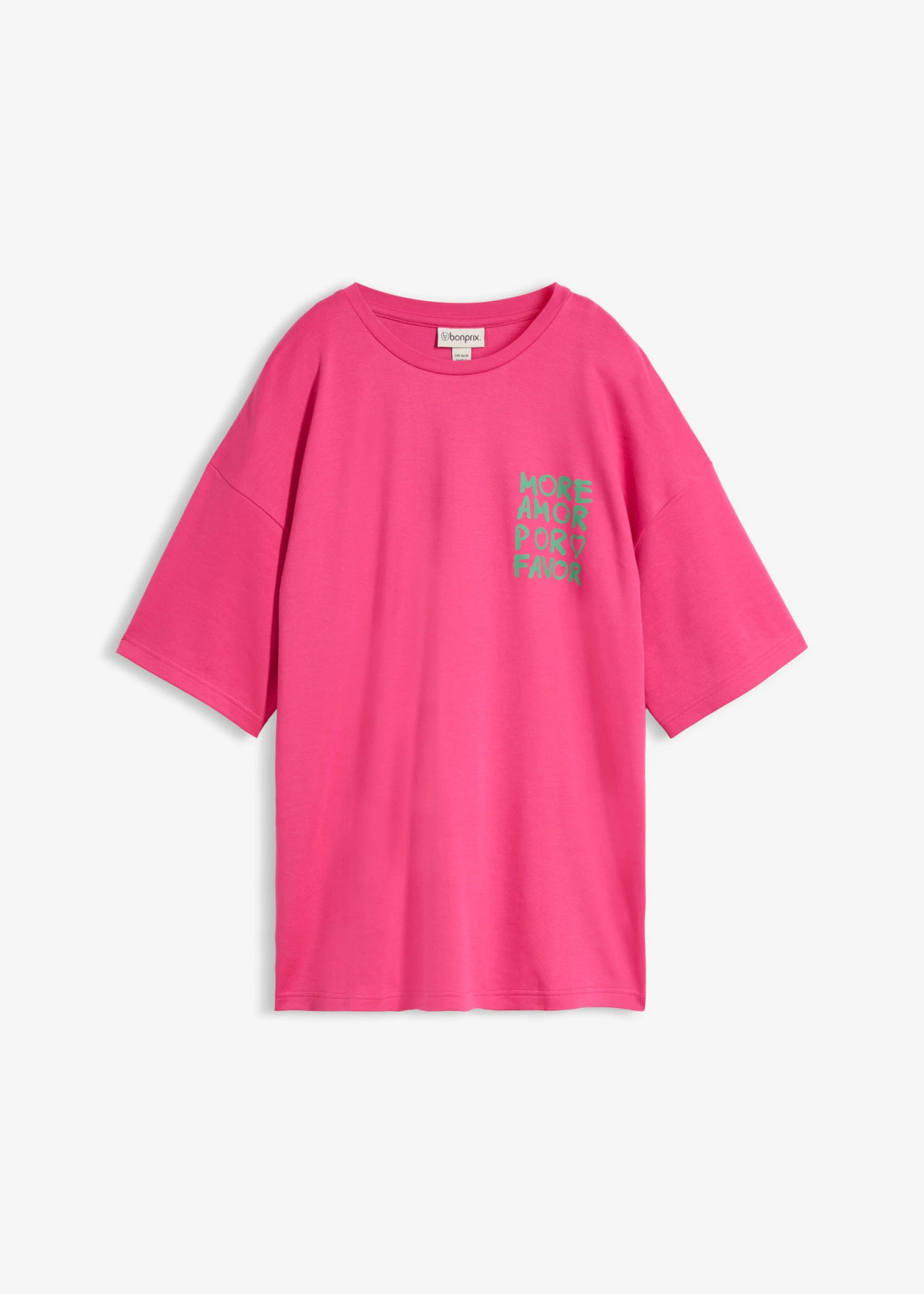Bluză tricot oversize dom bumbac organic 100% • roz-pinklady-verde-opal cu imprimeu • magazin bonprix