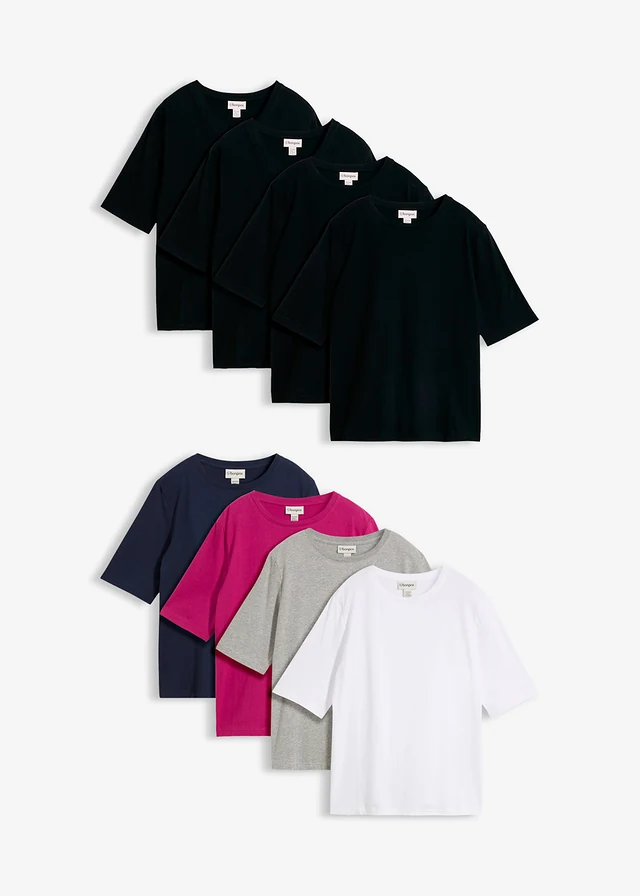 Tričko (8 ks v balení) • černá + bílá + světle šedý melír + tmavě modrá + fuchsiově pink • bonprix obchod