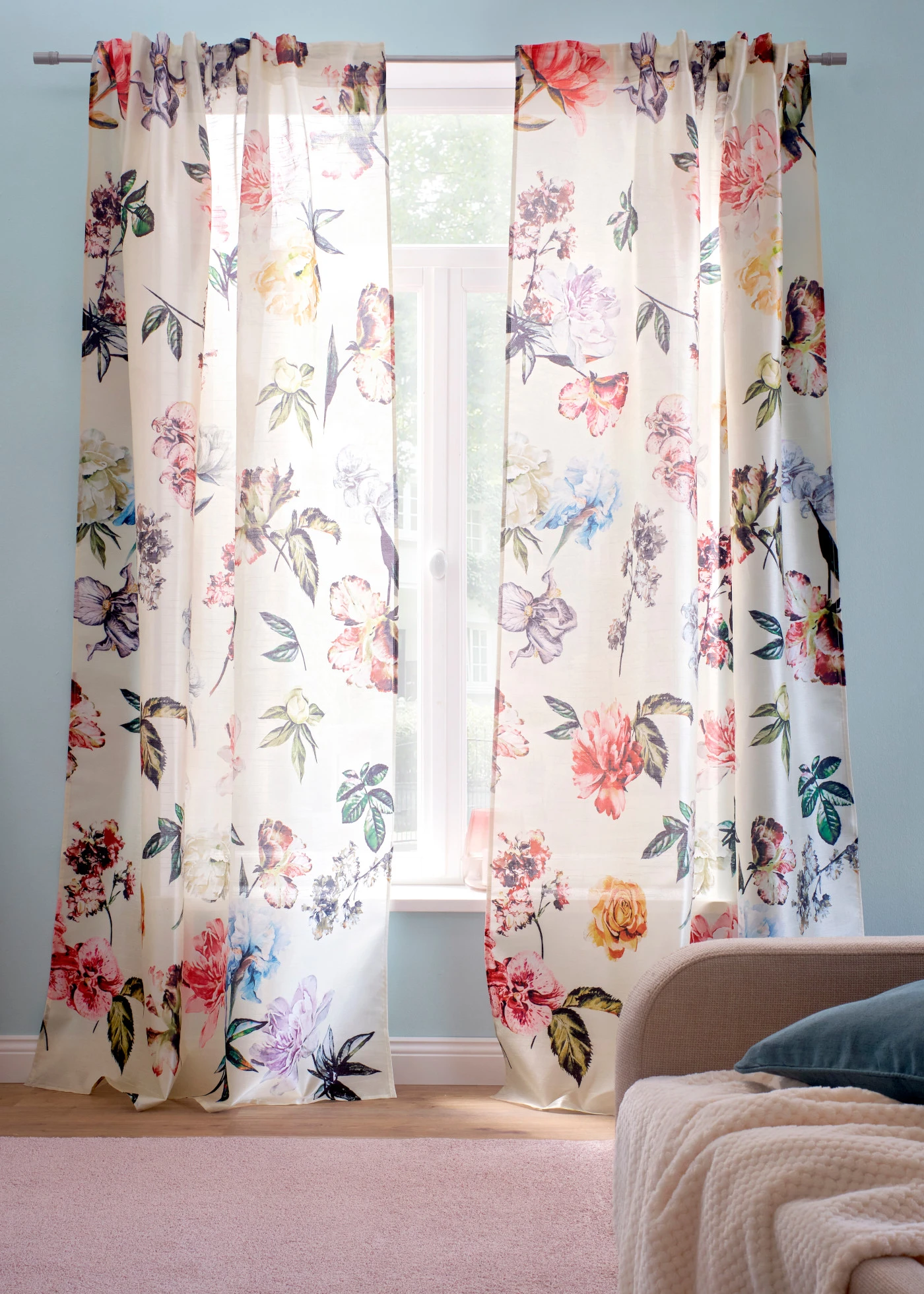 Gordijn met bloemenprint (1 stuk) • beige-terracotta • bonprix online shop