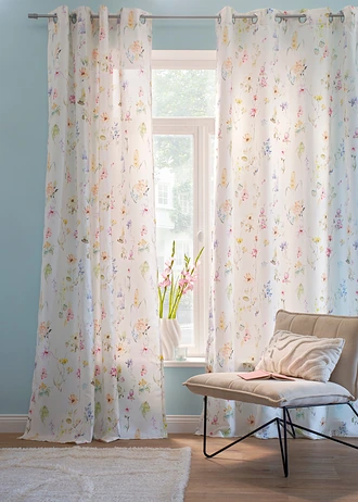 Microvezel gordijn met gerecycled polyester (1 stuk) • wit-meerkleurig gebloemd • bonprix online shop