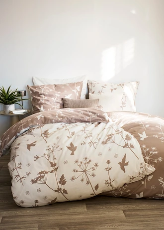 Omkeerbaar linon dekbedovertrek, Kleur: beige-wit