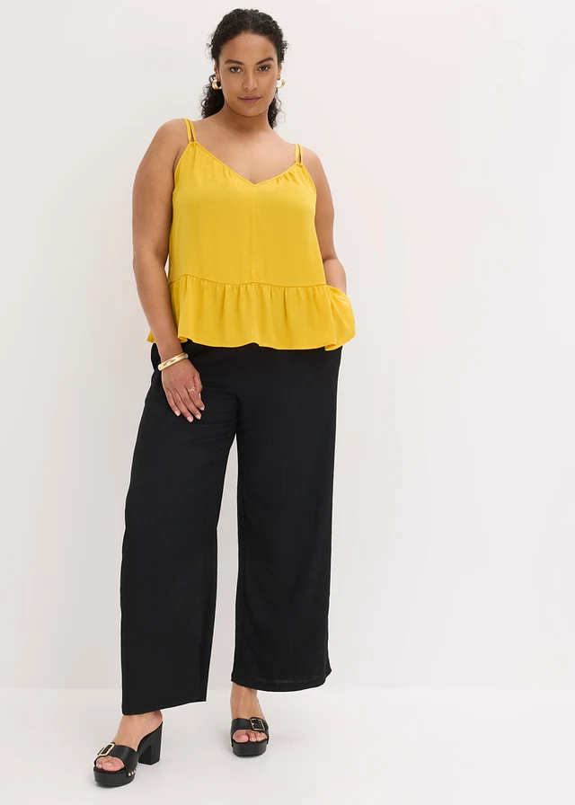 Top blouse en satin fluide, Couleur: jaune safran