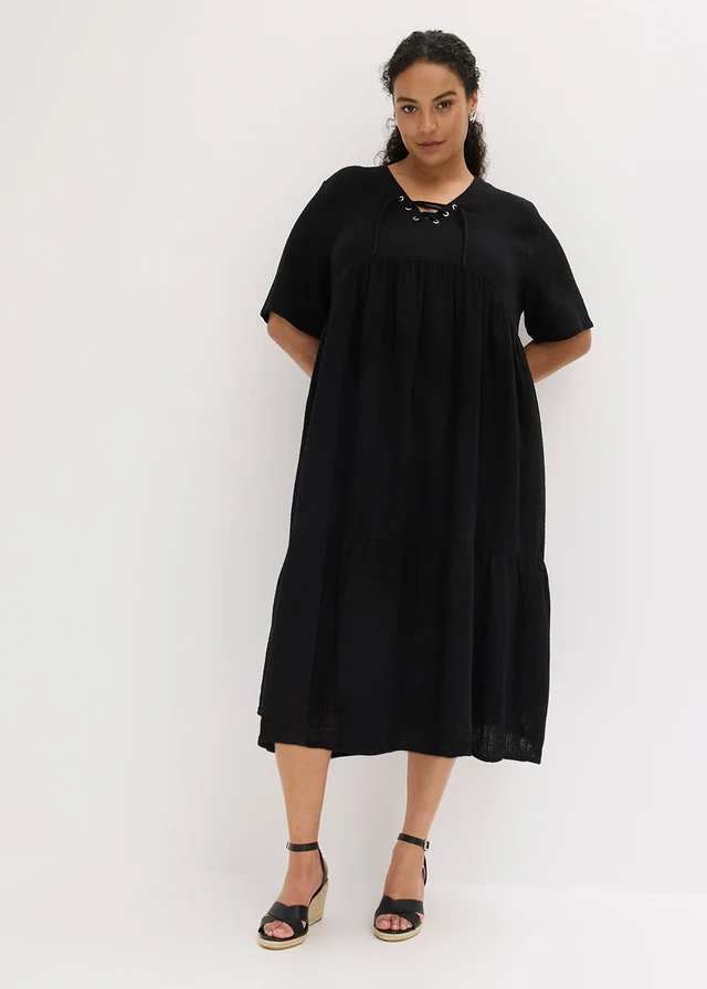 Robe midi 100% coton, Couleur: noir