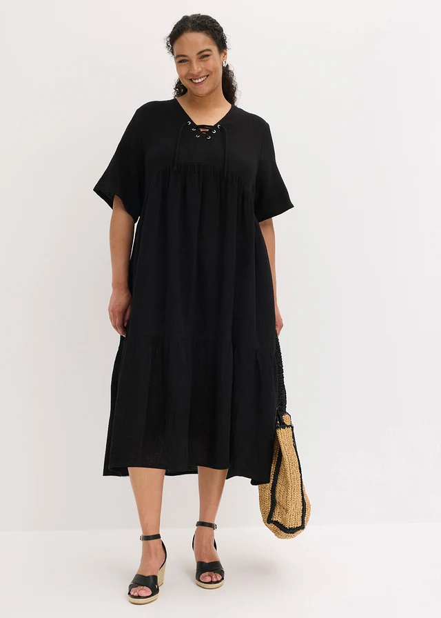 Robe midi 100% coton, Couleur: noir