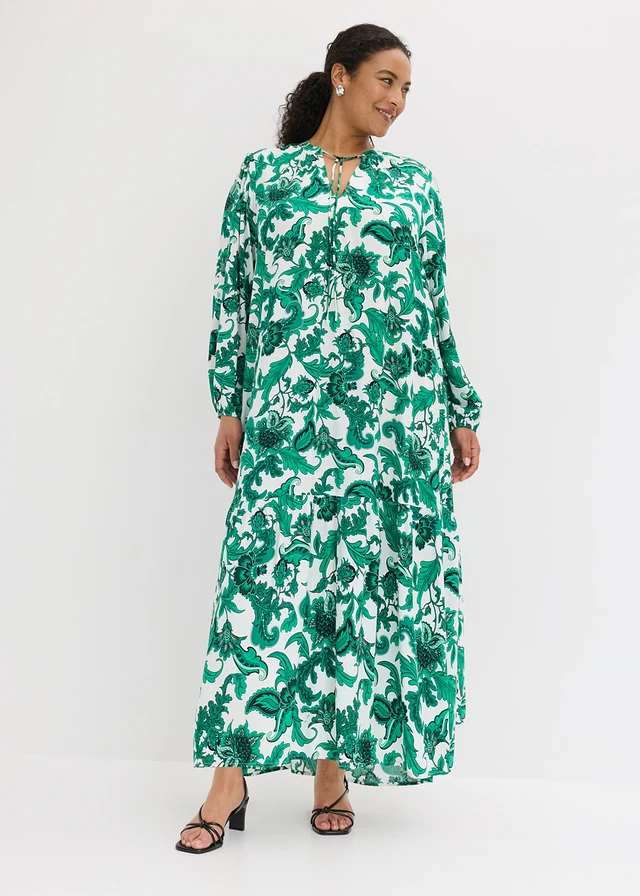 Robe-tunique en viscose fluide, Couleur: vert aventurine-écru floral
