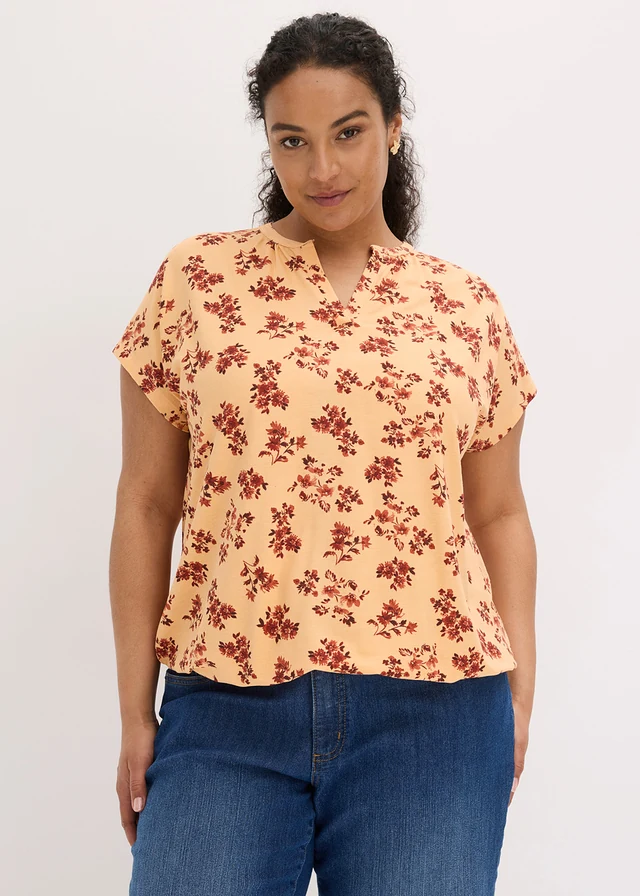 T-shirt tunique en viscose douce, Couleur: papaye-rouge cannelle floral
