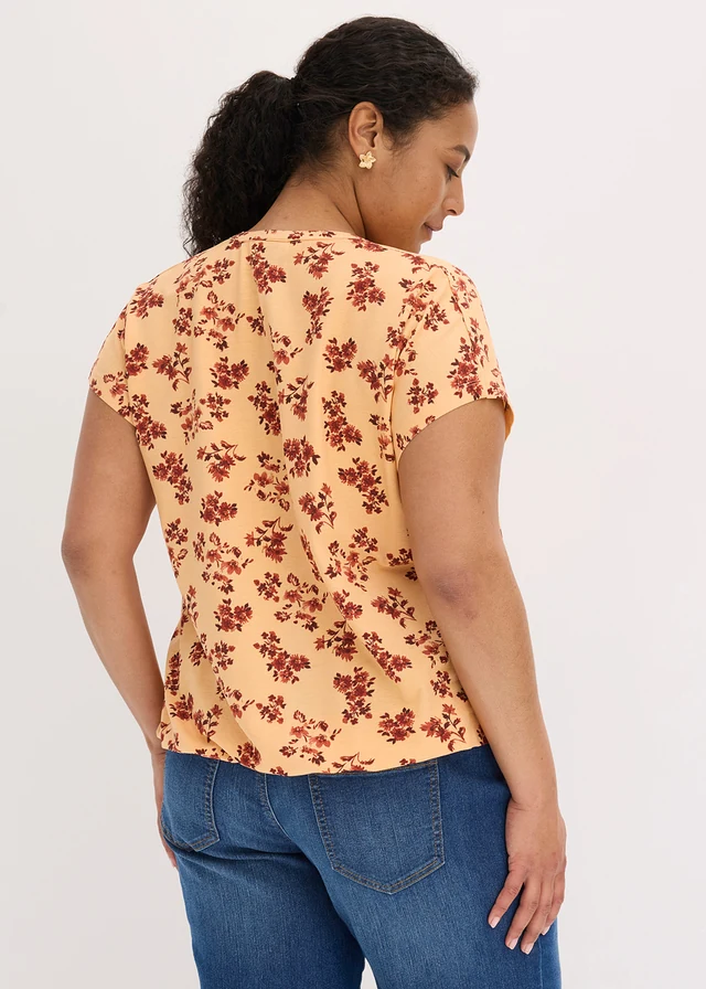 T-shirt tunique en viscose douce, Couleur: papaye-rouge cannelle floral