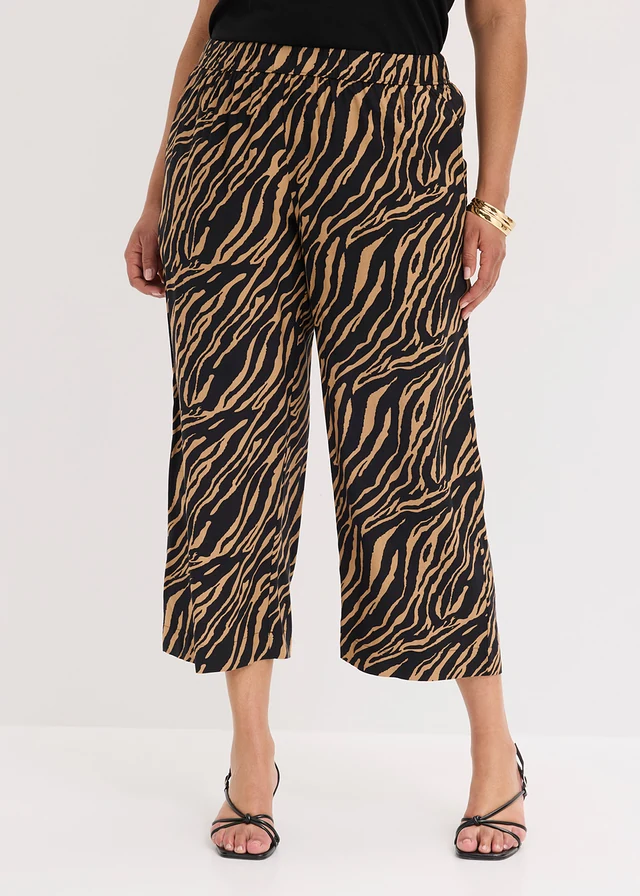 Instapbroek van viscose, Kleur: zebraprint mat camel/zwart
